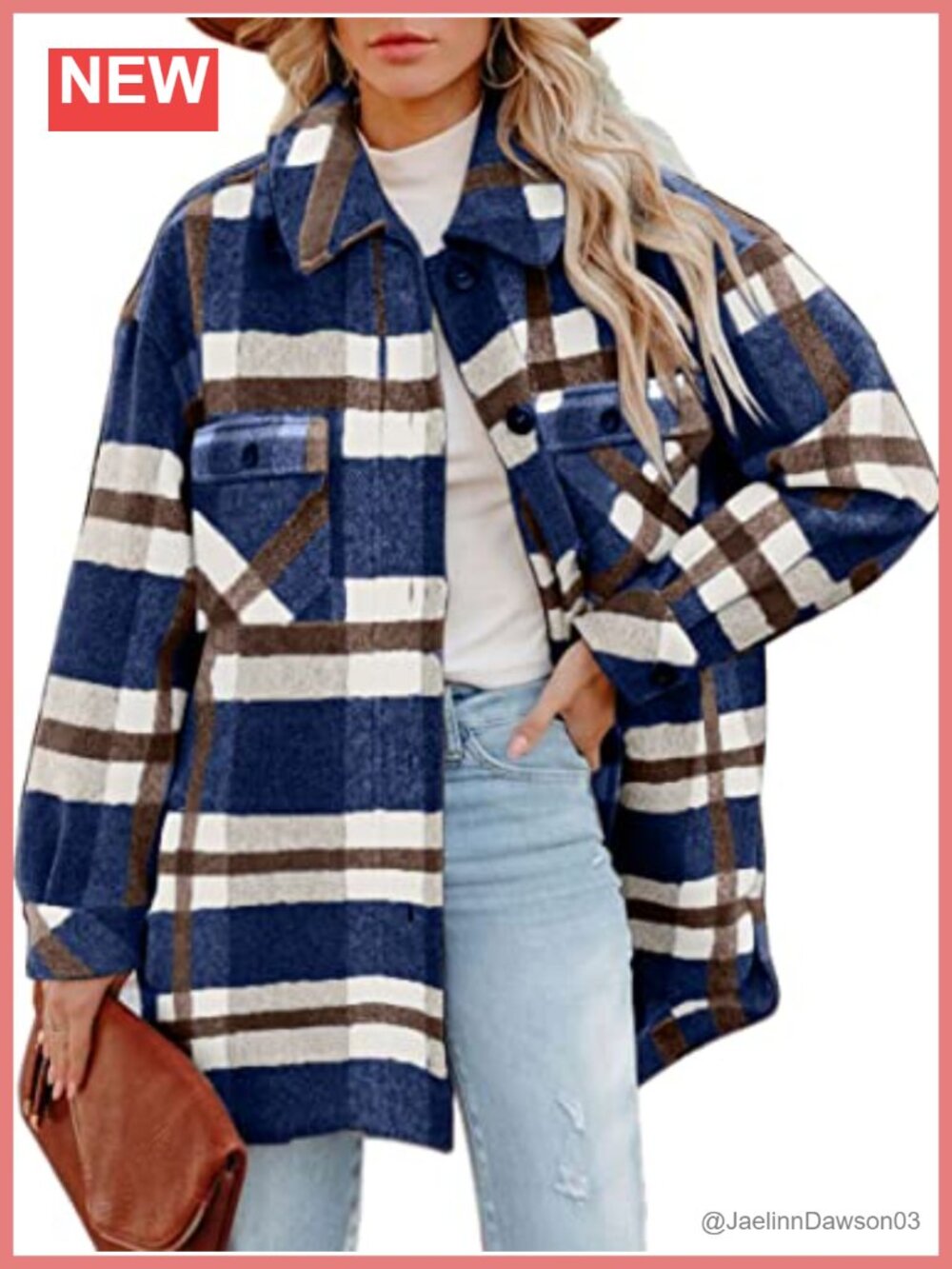 Women's Plaid Shacket Button Down Long Sleeve Shirt Jacket